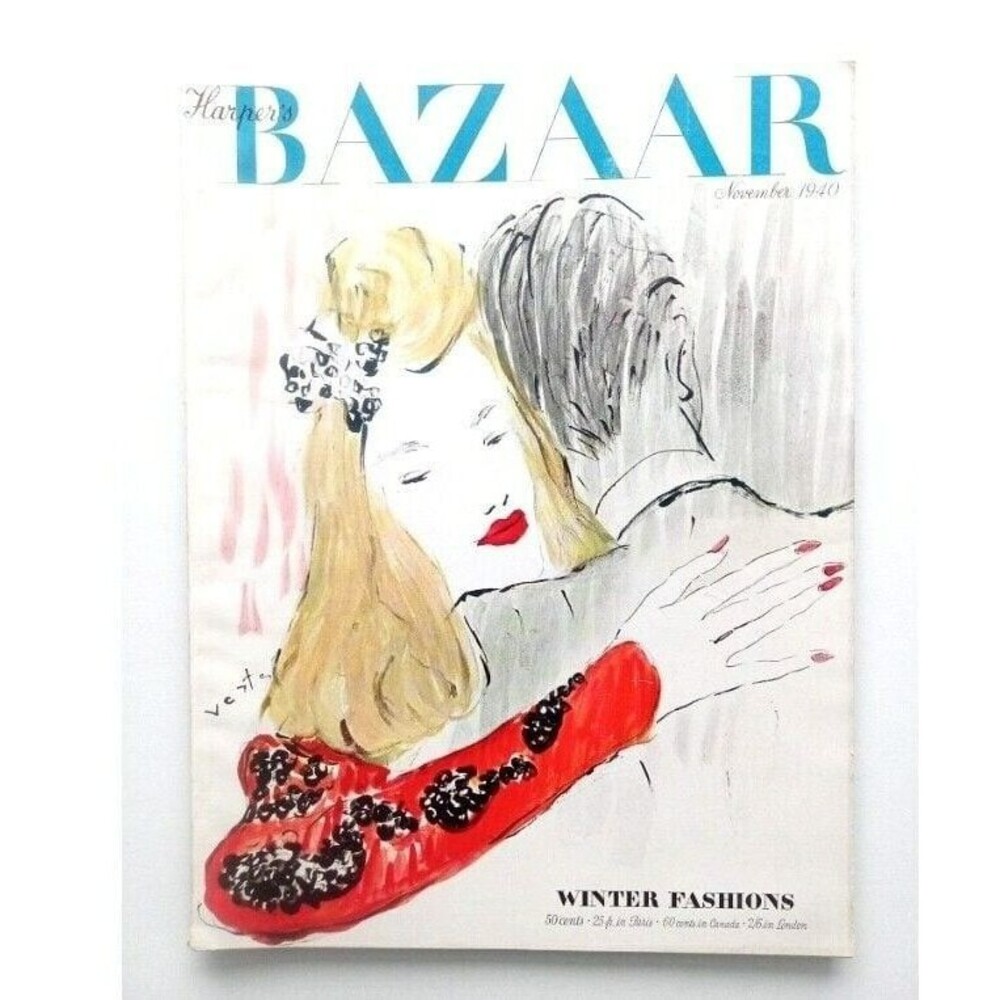 Harpers Bazaar Fashion Magazine November 1940 WW2 Vertes Cover